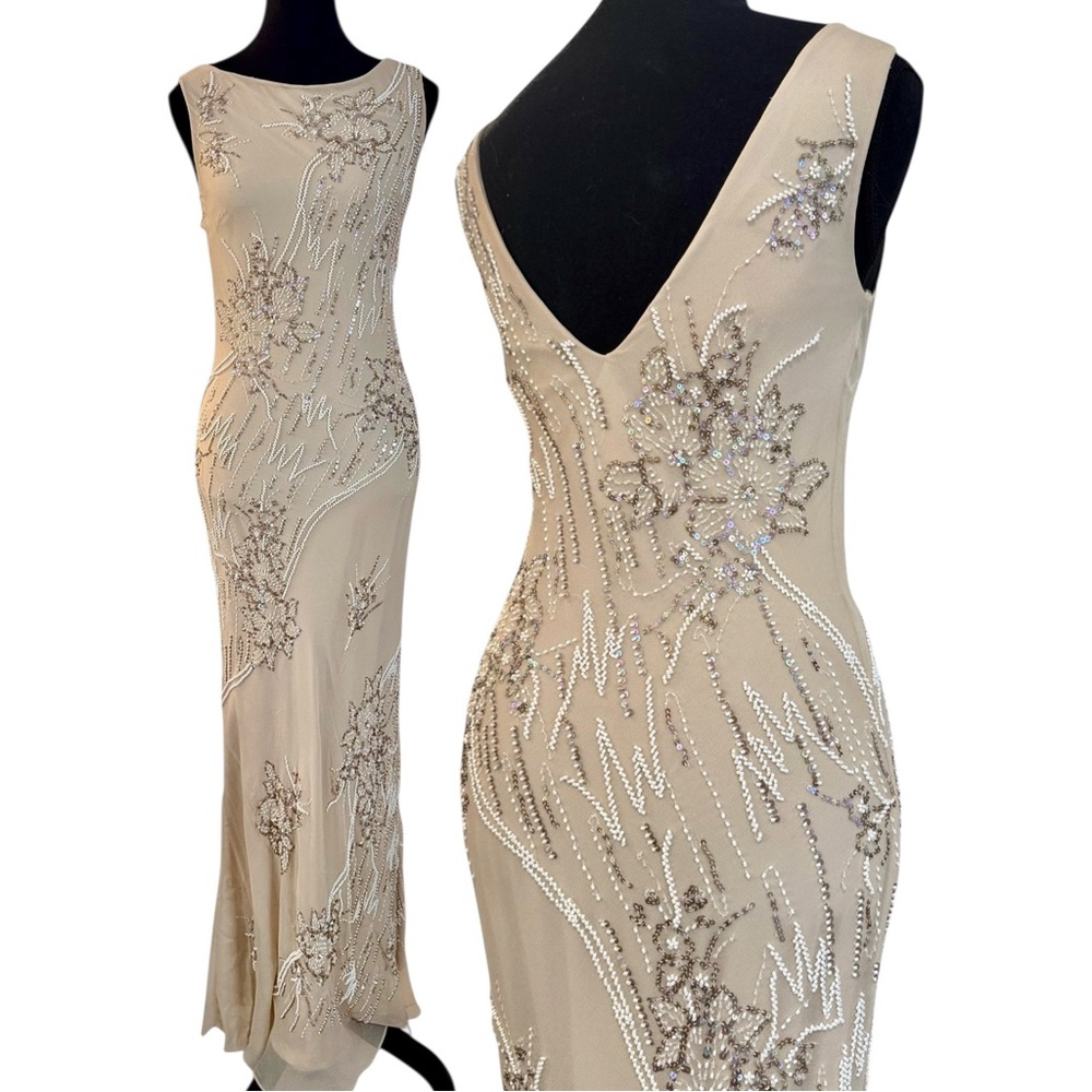 y2k silk light beige beaded embellished wedding gown/dress - never worn size 2-4